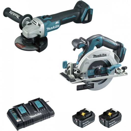 Paket med 2 verktyg MAKITA DLX2277PTJ (DGA506+DHS680+BL1850×2+DC18RD+MAK2&4)