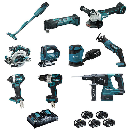 Paket med 10 verktyg MAKITA LOT0309 18V 5 x 5.0 Ah (DCL180 - DHP486 - DTD154 - DGA506 - DHS680 - DHR243 - DTM51 - DJR183 - DJV182 - DBO180)